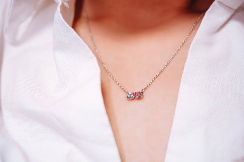 纯银糖果耳环项链 可爱 简约 - 项链 - 纯银 粉红色