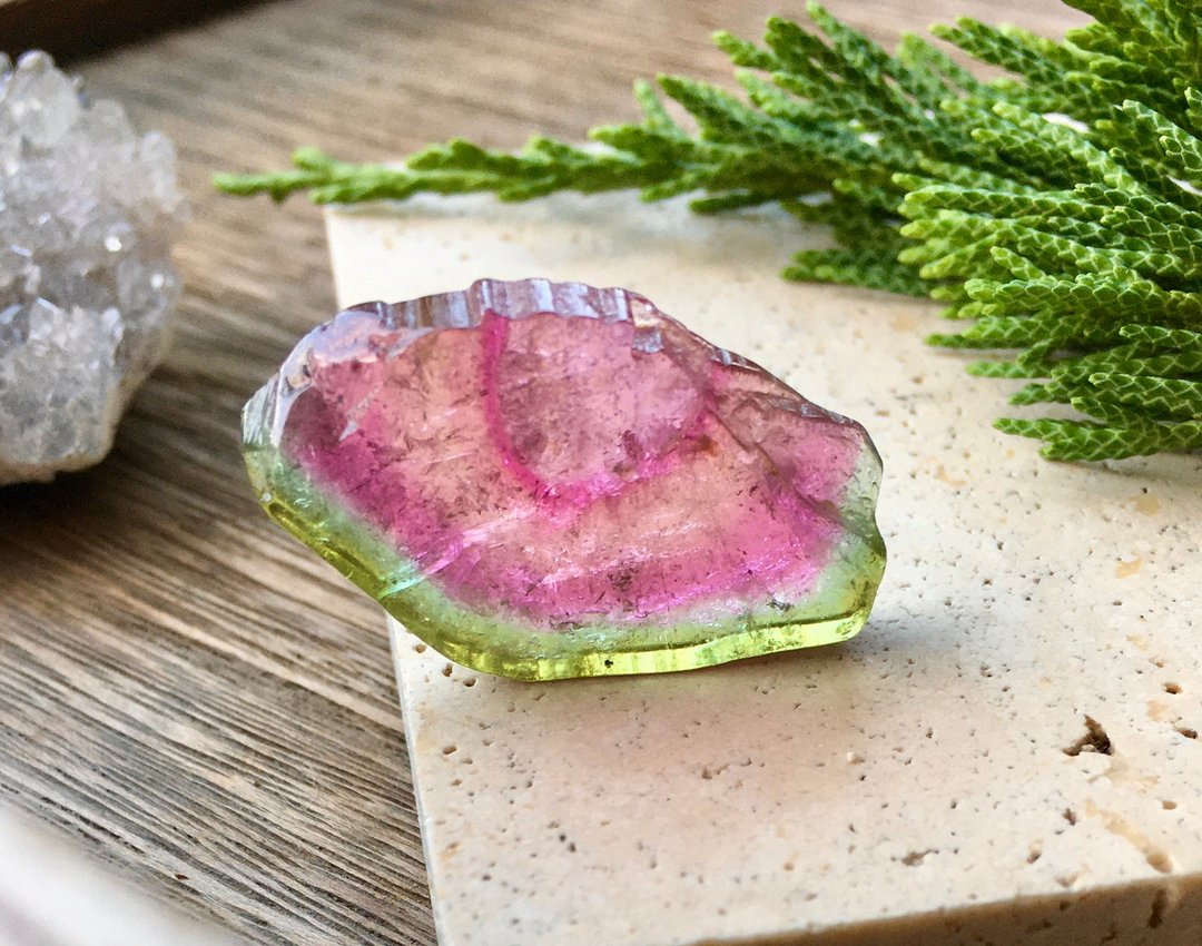 裸石 / 天然西瓜碧玺切片 - 金工/饰品 - 宝石 粉红色