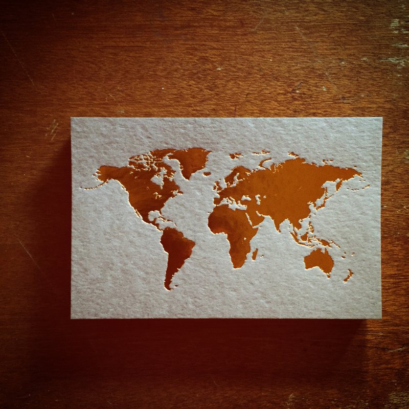 明信片-世界地图-咖啡卡烫金 - 卡片/明信片 - 纸 金色