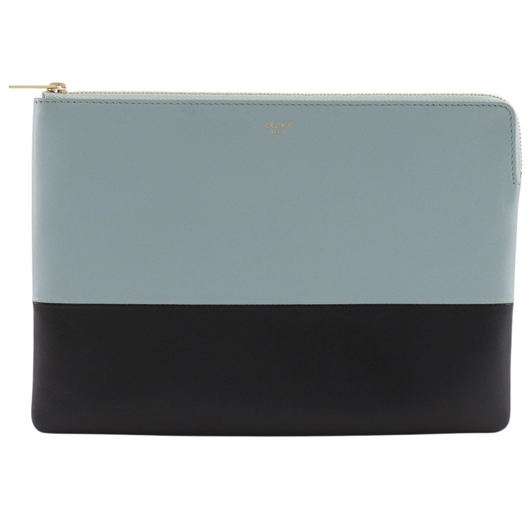 【日本直送】赛琳 CELINE 手拿包 化妆包 双色拼接 100093HTM.08GB 小牛皮 浅蓝色/黑色 女仕【二手】 - 化妆包/杂物包 - 真皮 蓝色