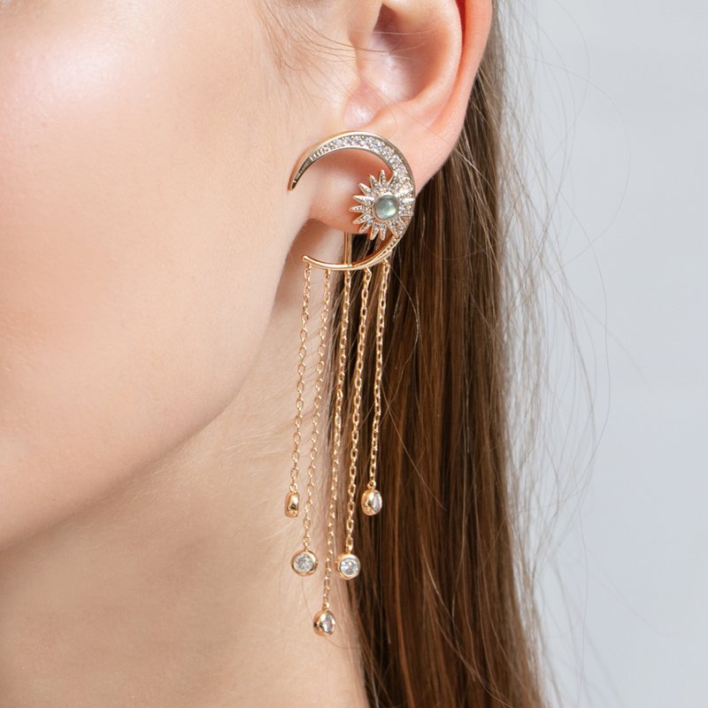 HAZY DREAMS 拉长石夜空耳环 - 耳环/耳夹 - 其他金属 金色