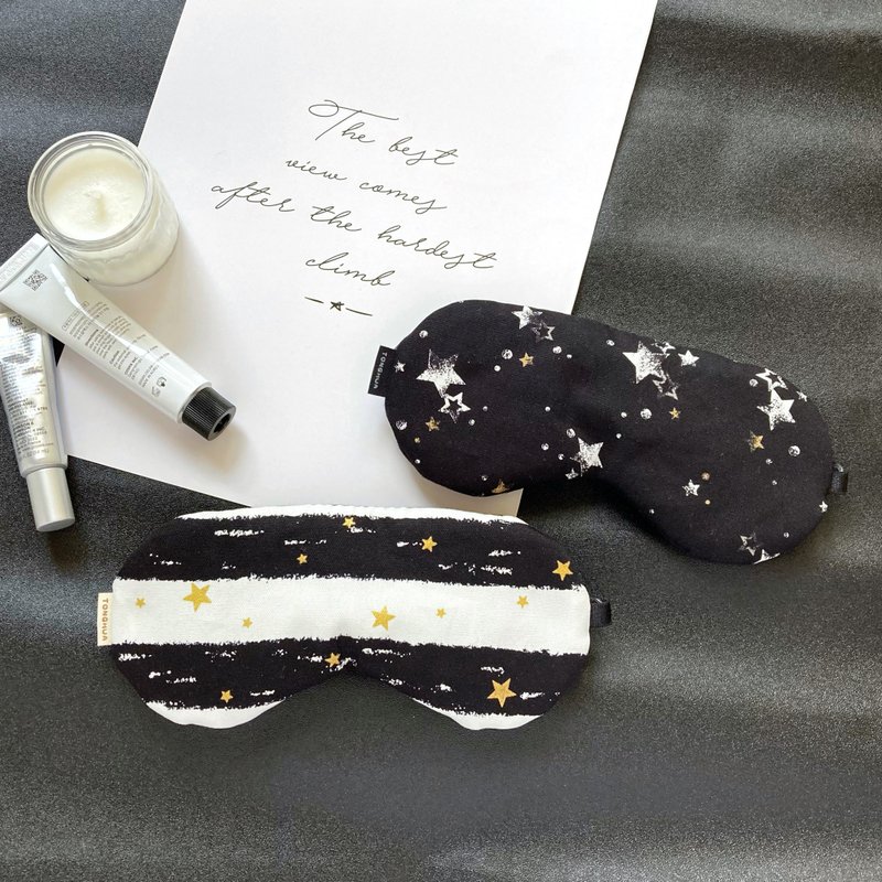 有机棉手工眼罩 黑白色星星 日本纯棉  有烫金 可调长度 附收纳 - 眼罩 - 棉．麻 黑色