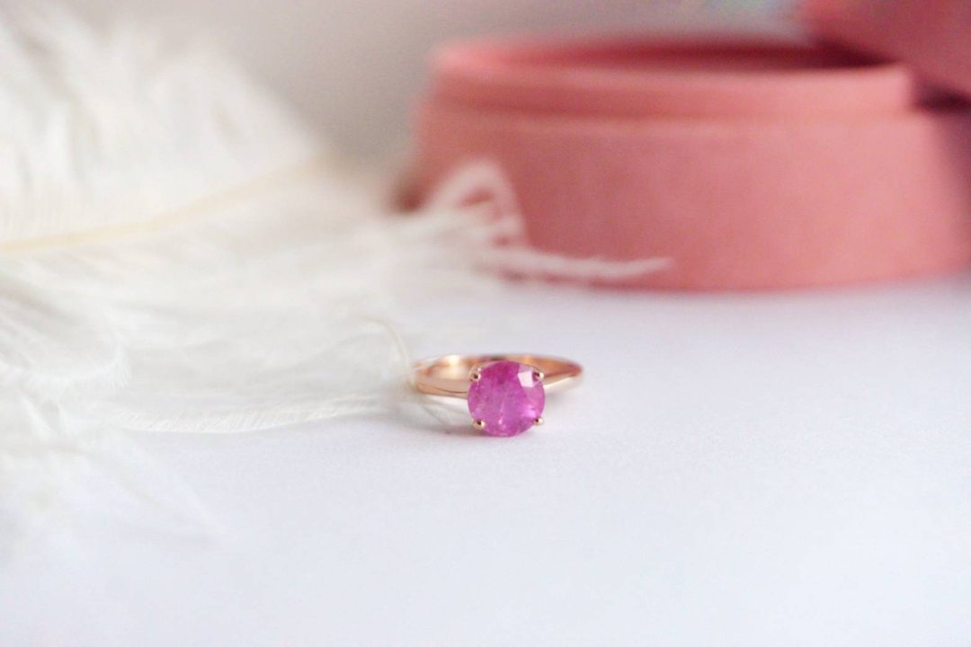 Natural Pink Sapphire Ring Silver925 with rosegold plated , promise ring - 戒指 - 纯银 粉红色