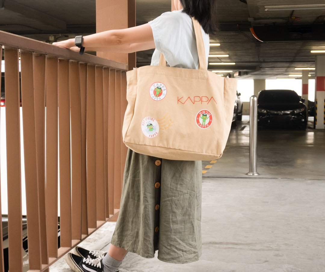 Exclusive - Premium washed Canvas Bag - Hello KAPPA - Ivory - 手提包/手提袋 - 棉 黄色