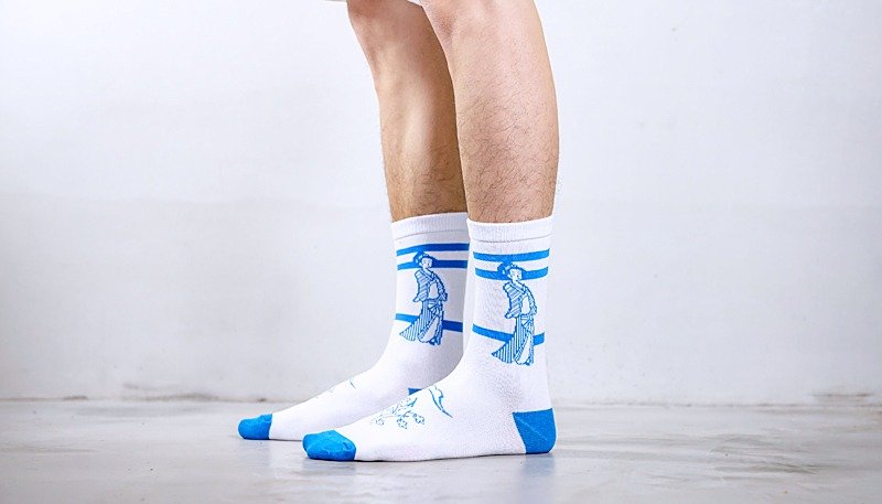 和风浮世绘艺伎短袜 - 袜子 - 棉．麻 白色