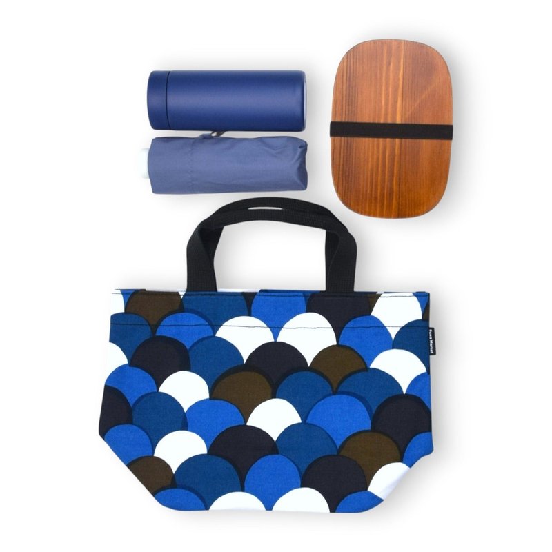 京都 横款托特包 帆布托特包 帆布 棉质 可愛 时尚 日本图案 wafu - 手提包/手提袋 - 棉．麻 蓝色