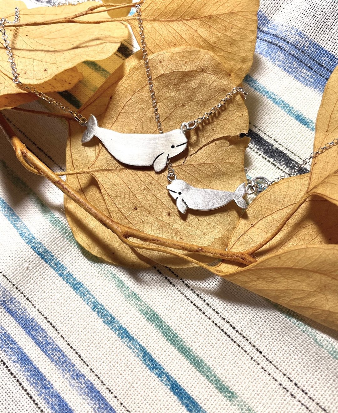 |疗愈银黏土手作 ・小白鲸 | 坠链・一人成团 - 金工/饰品 - 银 
