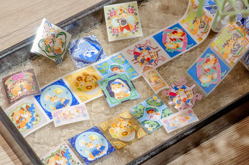 │狐狸名画花砖│40mm纸胶带 - 纸胶带 - 塑料 橘色