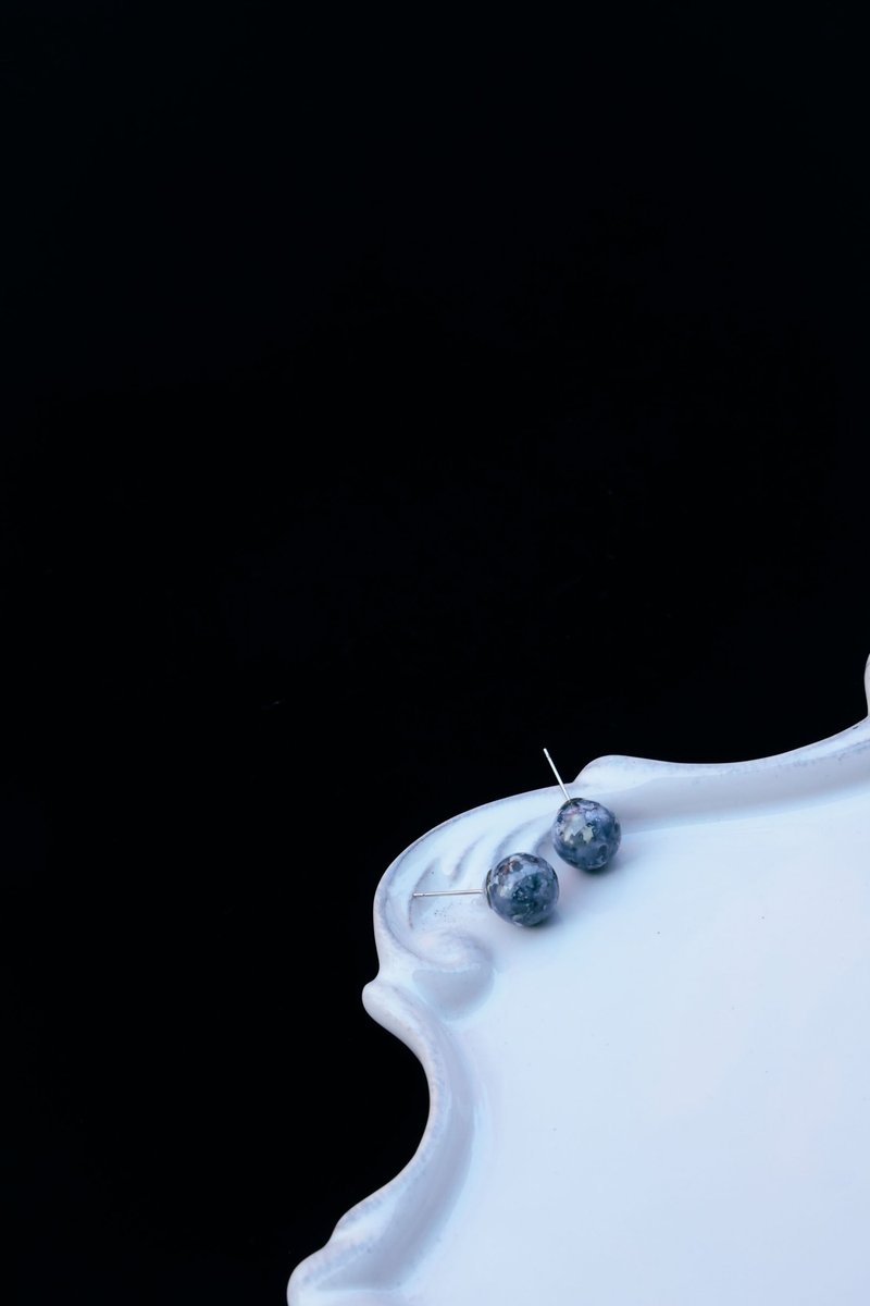 COR-DATE / 蓝灰色大理石纹路耳环 - 耳环/耳夹 - 其他材质 