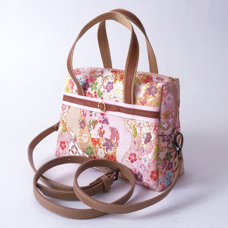 Shoulder bag with Japanese Traditional pattern, Kimono (2WAY) "Brocade" - 侧背包/斜挎包 - 其他材质 粉红色
