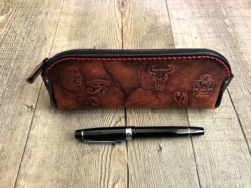 POPO│古埃及.壁画│皮革笔袋│独创 - 铅笔盒/笔袋 - 真皮 咖啡色