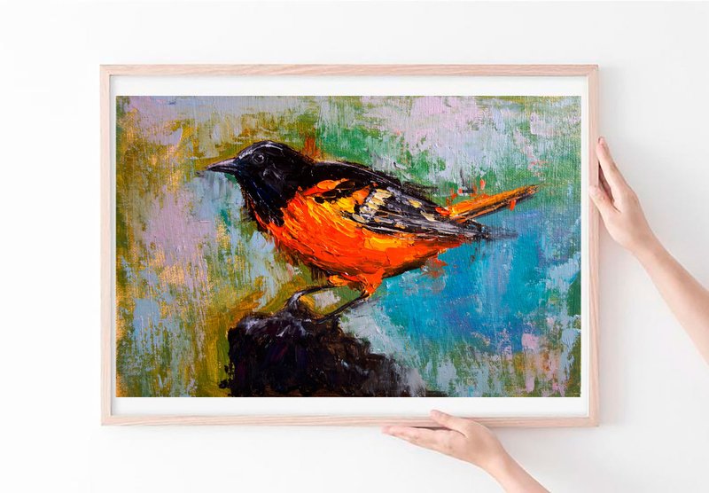 Baltimore Oriole Painting Oil Bird Original Art Animal Artwork Canvas Art - 海报/装饰画/版画 - 颜料 多色