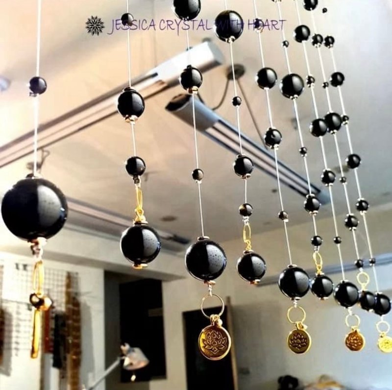 20mm天然彩眼黑曜水晶珠帘 黑曜石 水晶珠帘 招财避邪镇宅 风水 - 门帘/门牌 - 玉石 黑色