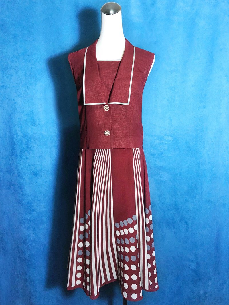 点点条纹无袖古着洋装/ 国外带回 VINTAGE - 洋装/连衣裙 - 聚酯纤维 多色