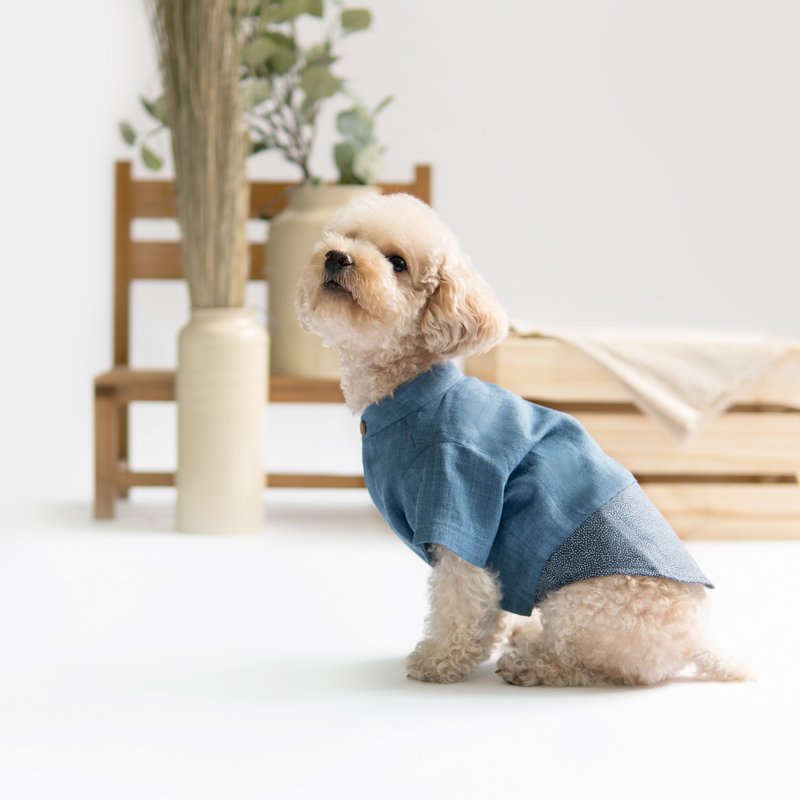 宠物衣 - Polka Dot Linen Dog Shirt - 衣/帽 - 棉 粉红色