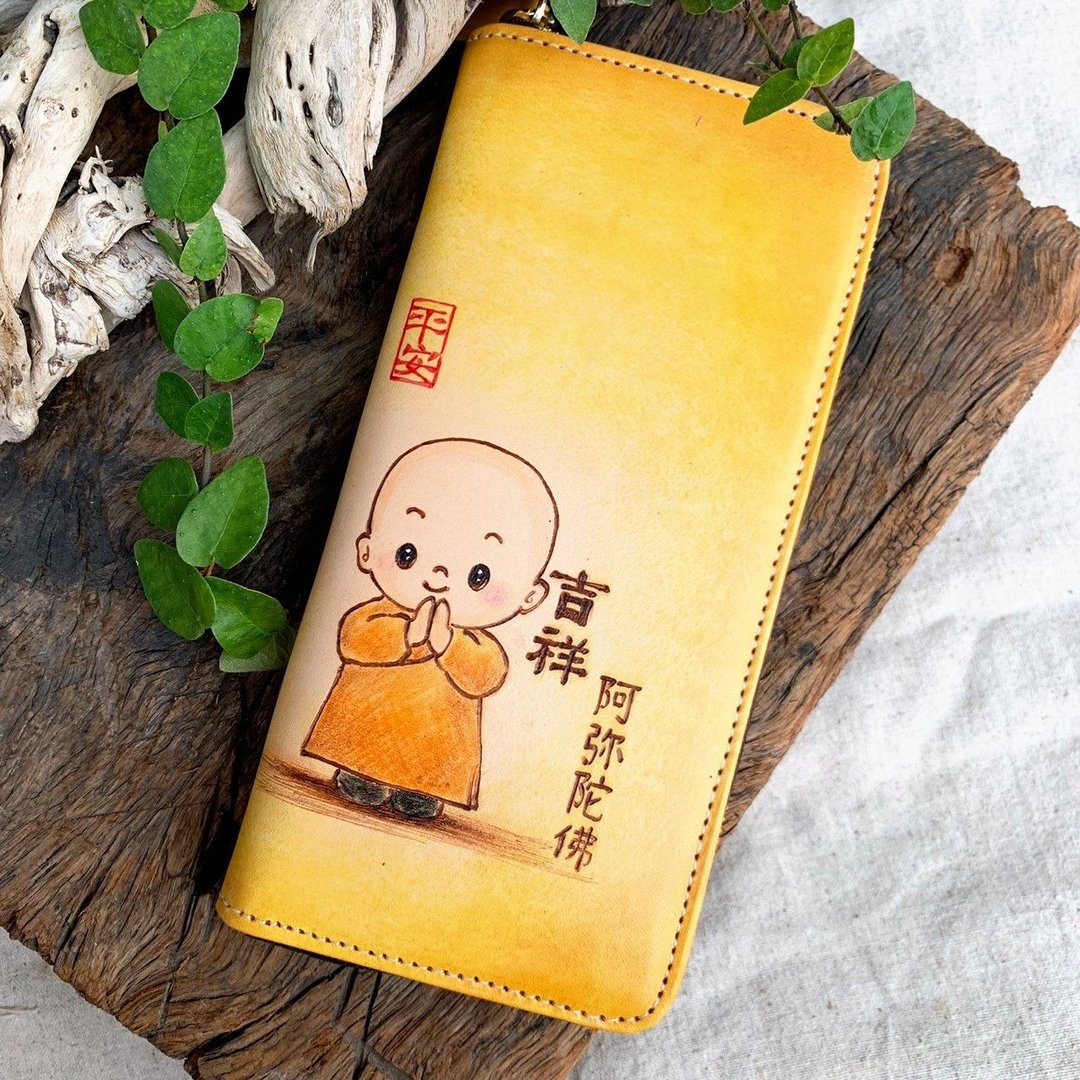 真皮拉链长夹-快乐小沙弥系列 - 皮夹/钱包 - 真皮 黄色