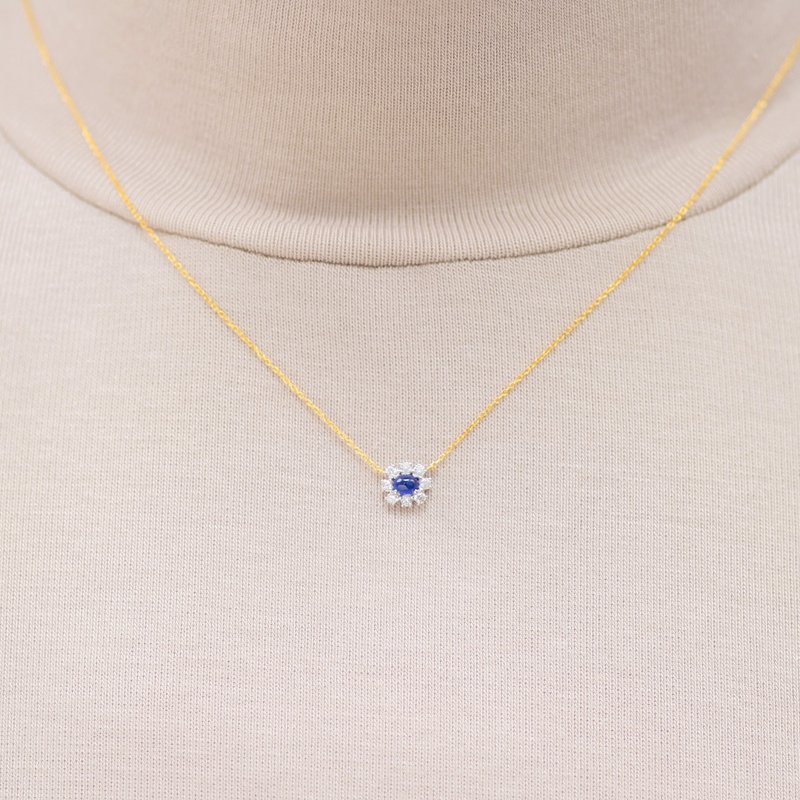 蛋面蓝宝石钻石 18K 双色项錬 - 项链 - 宝石 蓝色