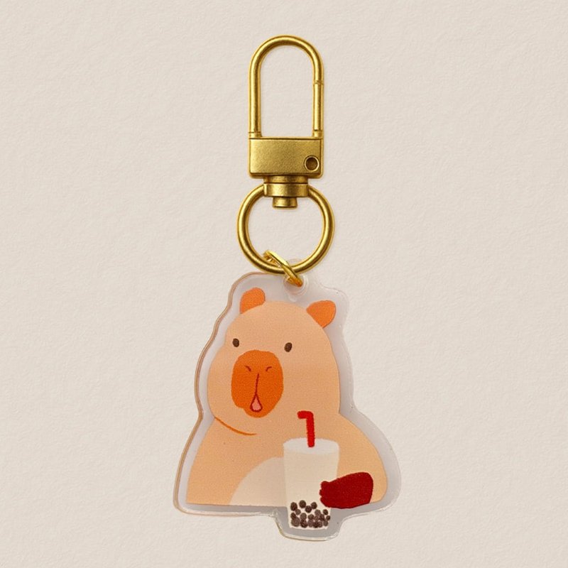 压克力吊饰-水豚喝珍奶 40mm写实风格插画 - 吊饰 - 压克力 