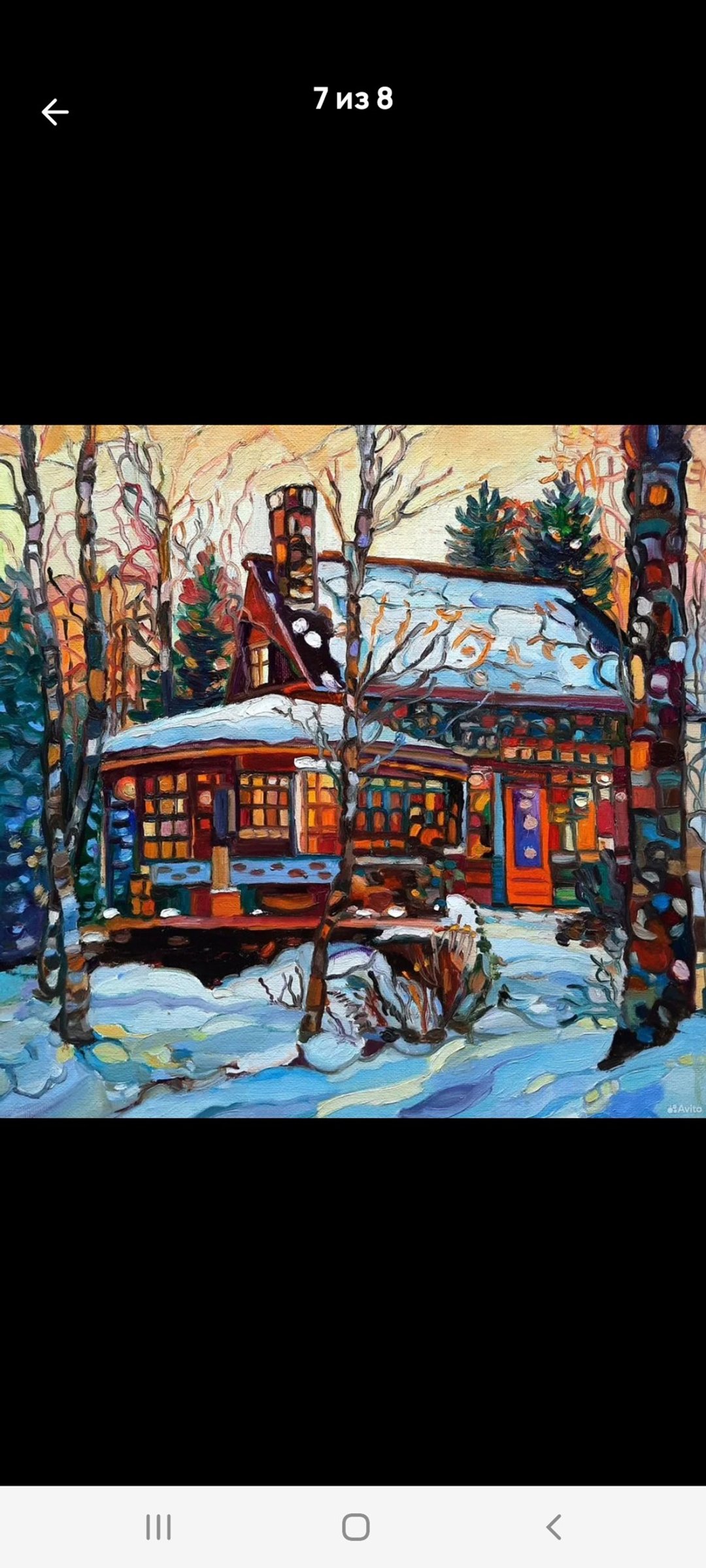 冬日小屋 油画 原创艺术 油画 画布油画 30x30厘米 - 墙贴/壁贴 - 其他材质 橘色