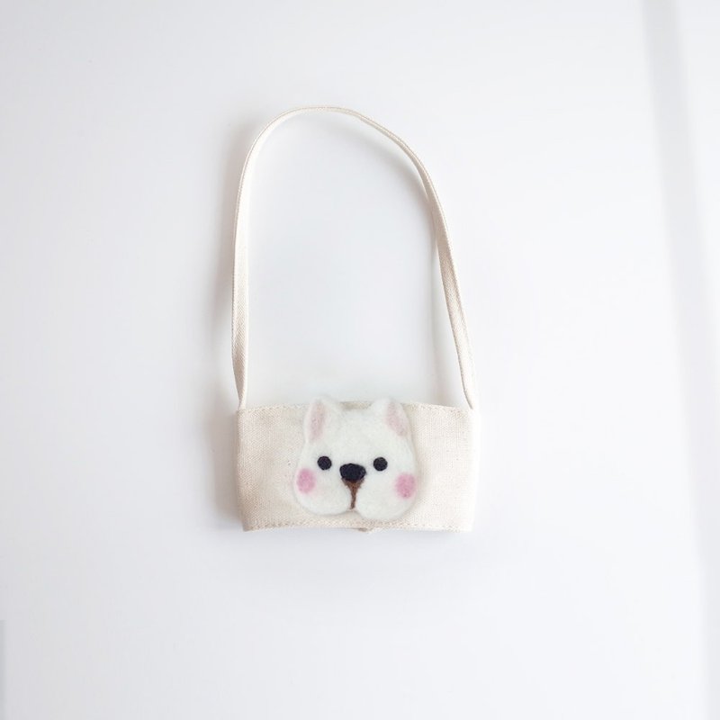 【Q-cute】篓空饮料提袋系列-小杯狗狗头 - 随行杯提袋/水壶袋 - 棉．麻 多色