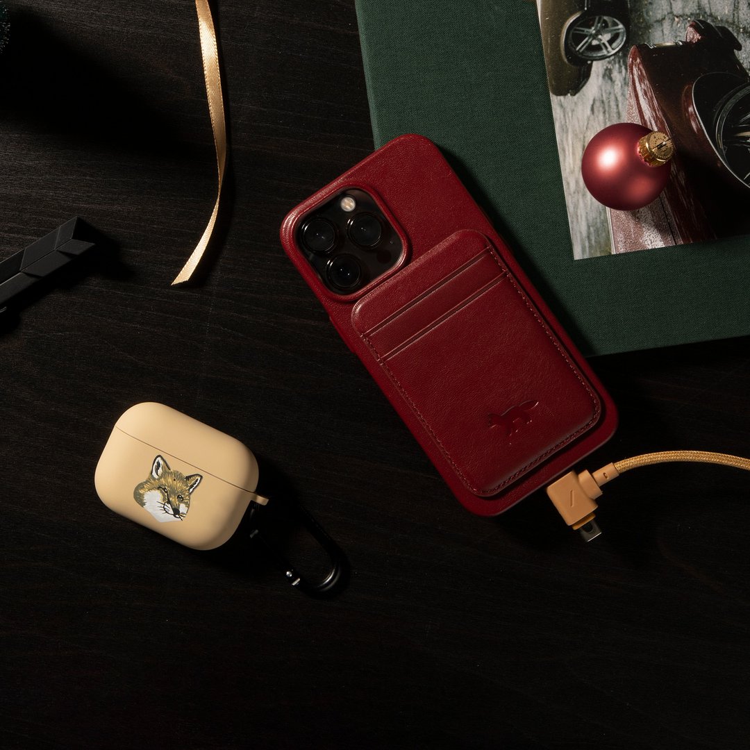 Native Union | Maison Kitsuné iPhone14Pro联名皮革卡夹手机壳 - 手机壳/手机套 - 真皮 红色