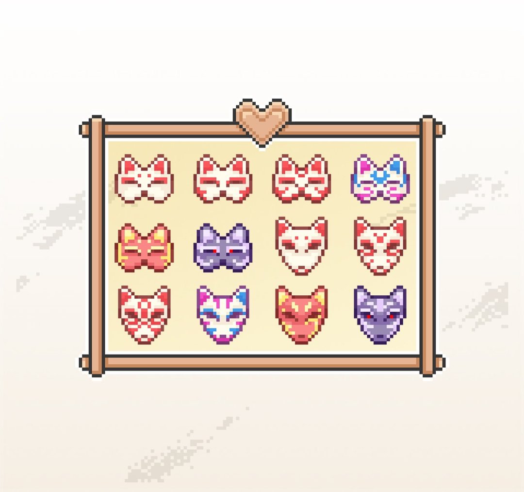 Twitch订阅者徽章及小奇点徽章/日式狐狸面具/可爱像素风 - Logo 设计/图案设计 - 其他材质 