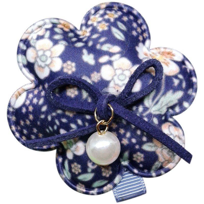 珍珠乡村花发夹 全包布手工发饰Country Pearl Flower-Indigo - 发饰 - 聚酯纤维 蓝色