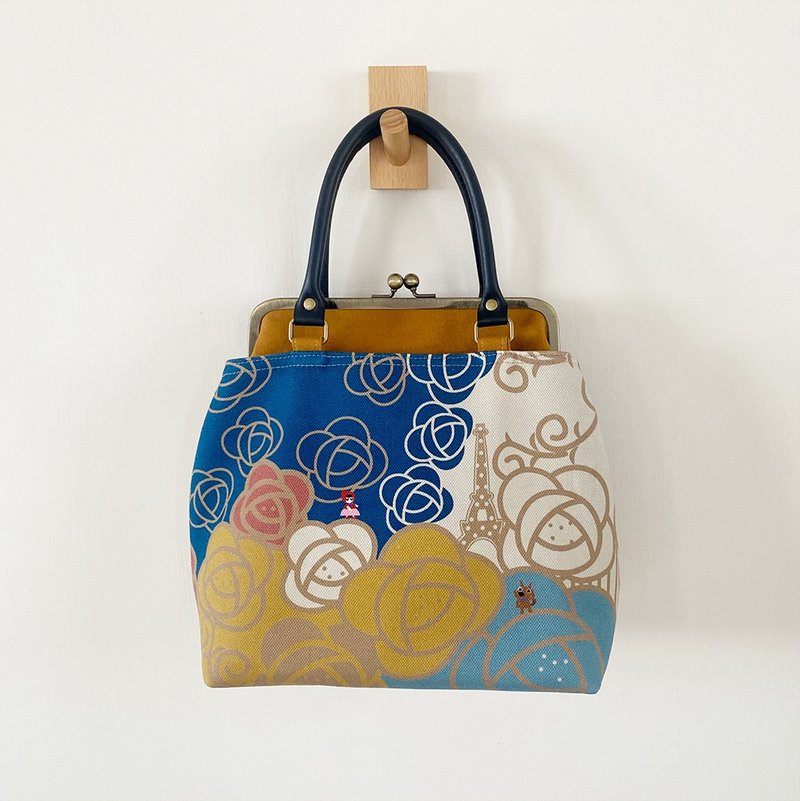 【福利品 样品】 3用大口金包 珍珠奶茶 凡尔赛玫瑰 彩色 - 手提包/手提袋 - 棉．麻 卡其色