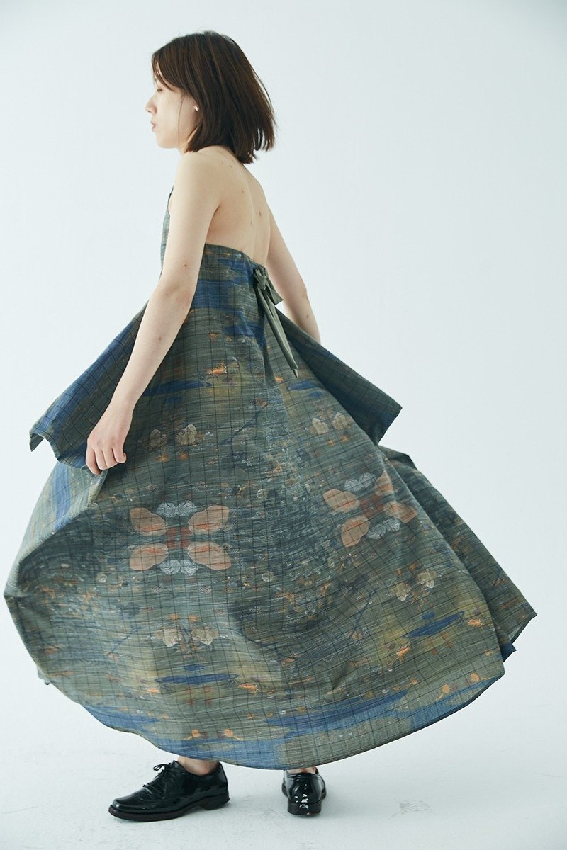 muterumours天丝伊藤若冲印花结构挂脖超长连衣裙 可调节 - 洋装/连衣裙 - 其他材质 