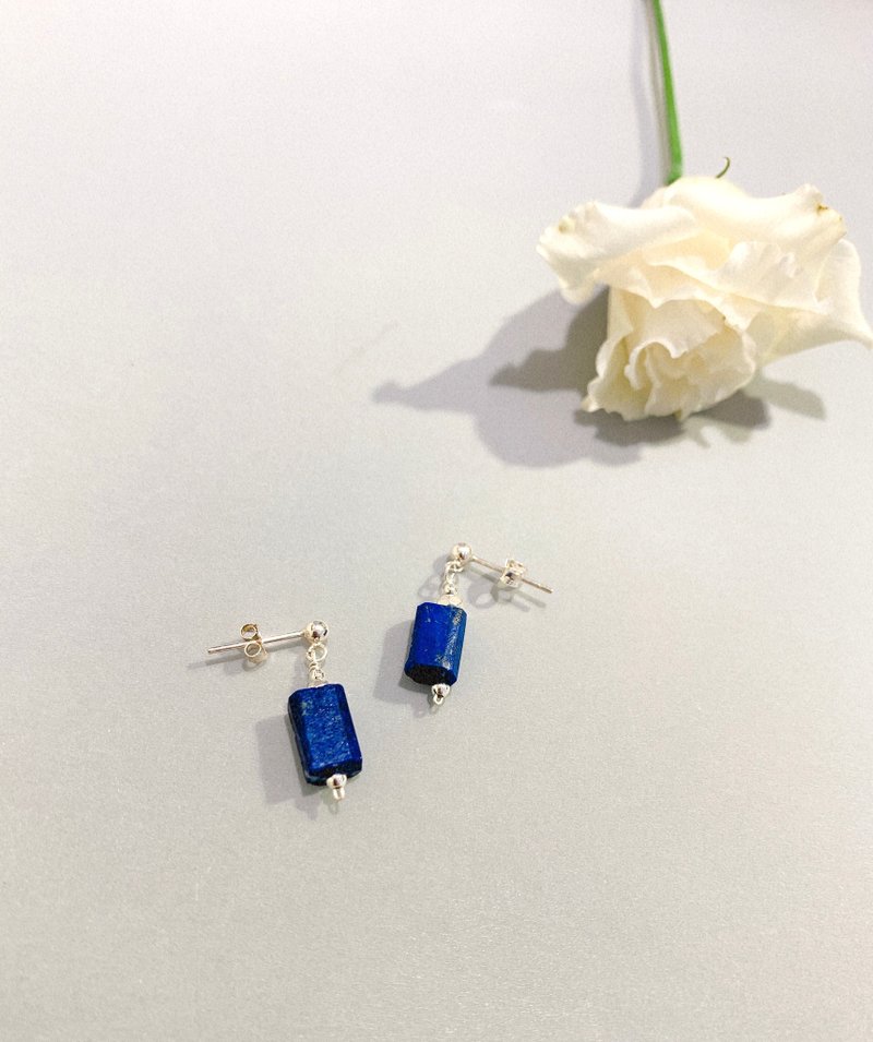 Ops  Silver Lapis Lazuli earrings-青金石/纯银/手作/耳环/订制 - 耳环/耳夹 - 宝石 蓝色