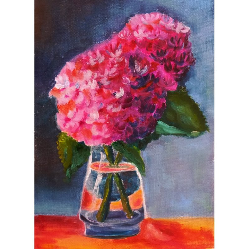 Hydrangea Painting Flower Original Art Floral Oil Painting - 海报/装饰画/版画 - 其他材质 