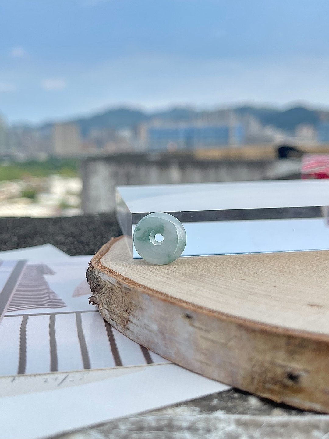 白底飘花平安扣裸石 项链 随意扣 吊坠  翡翠|天然缅甸翡翠 - 项链 - 玉石 金色