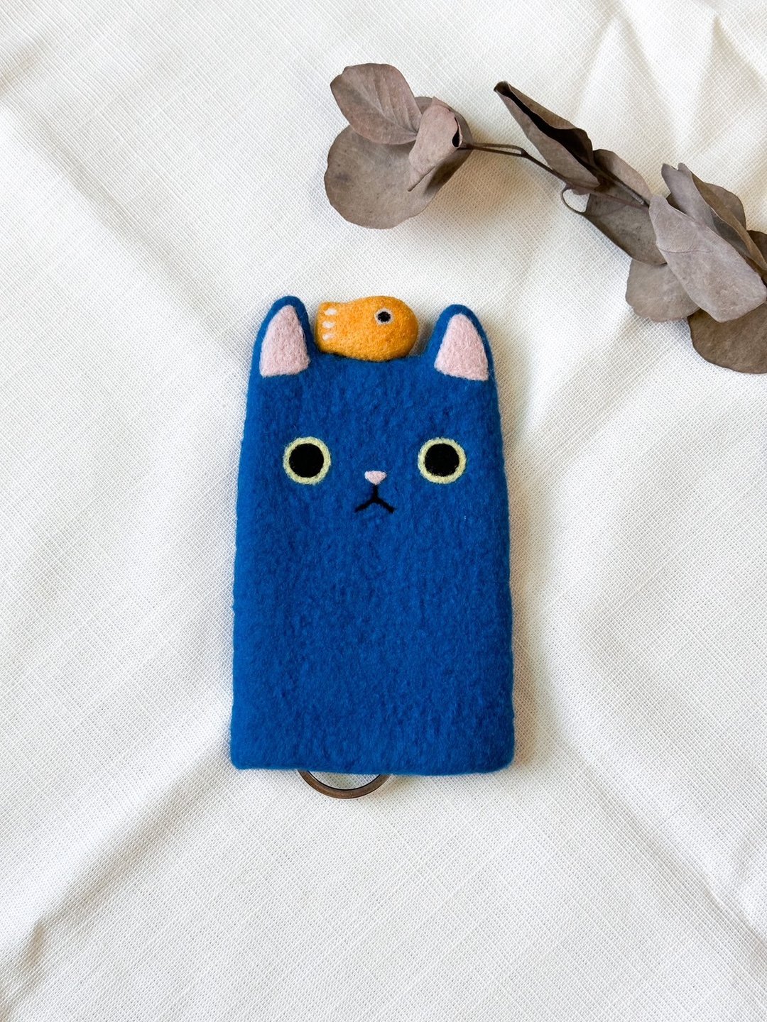 猫咪 羊毛毡  票卡套 证件套 钥匙包 纯手工制作 - 钥匙链/钥匙包 - 羊毛 蓝色