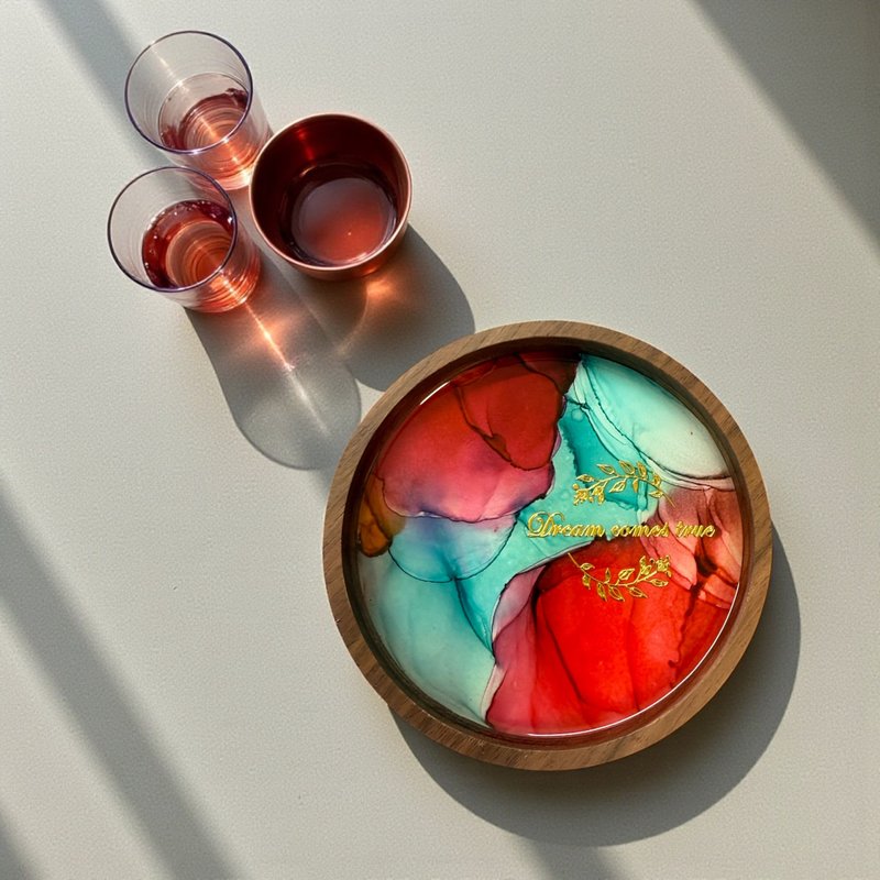 酒精墨水艺术胡桃木杯垫 - 杯垫 - 其他材质 多色