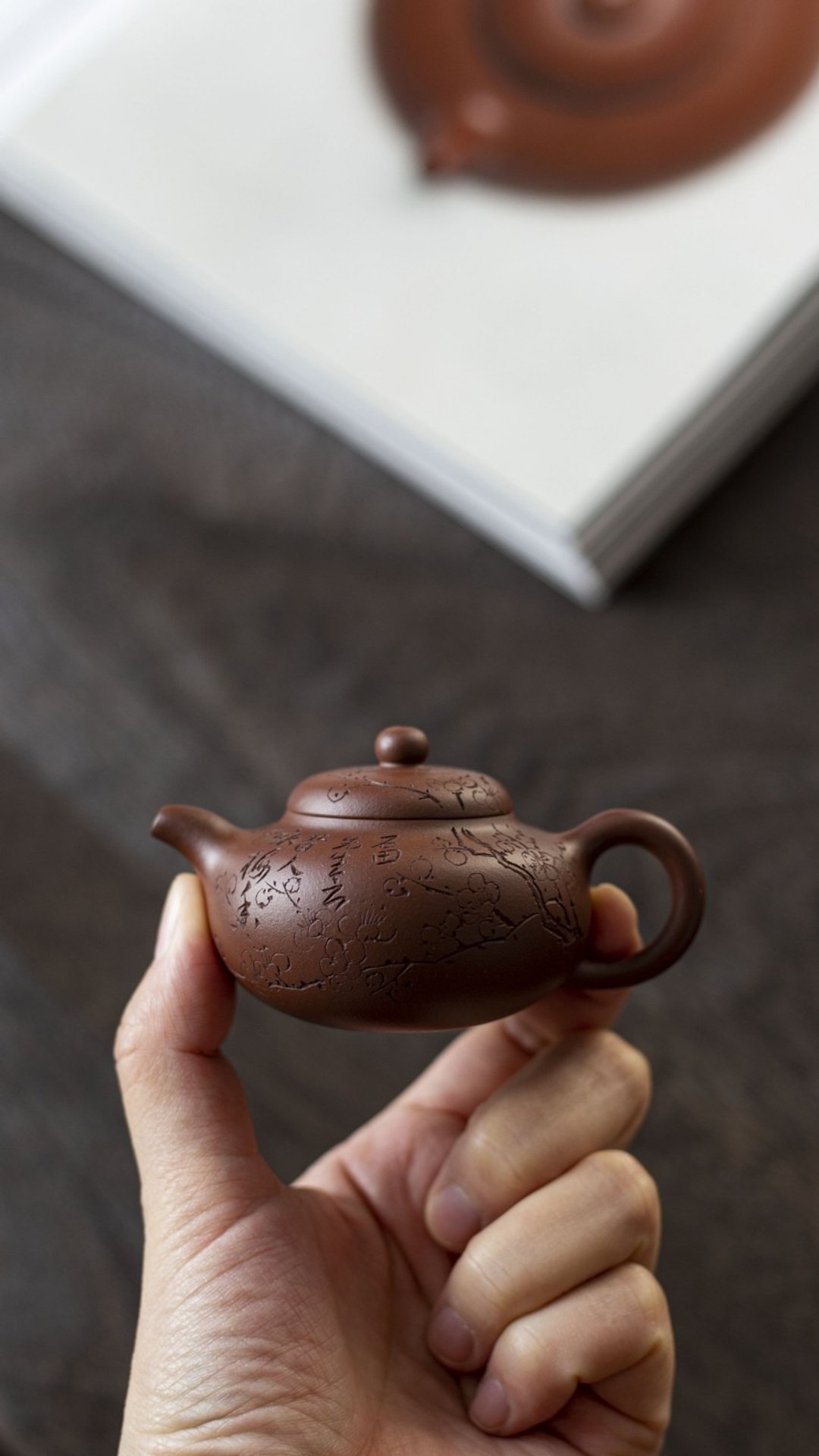 送礼紫砂壶茶壶柿圆  梅花款  把玩器 70cc 选用优质老紫泥 泥料 - 茶具/茶杯 - 陶 灰色