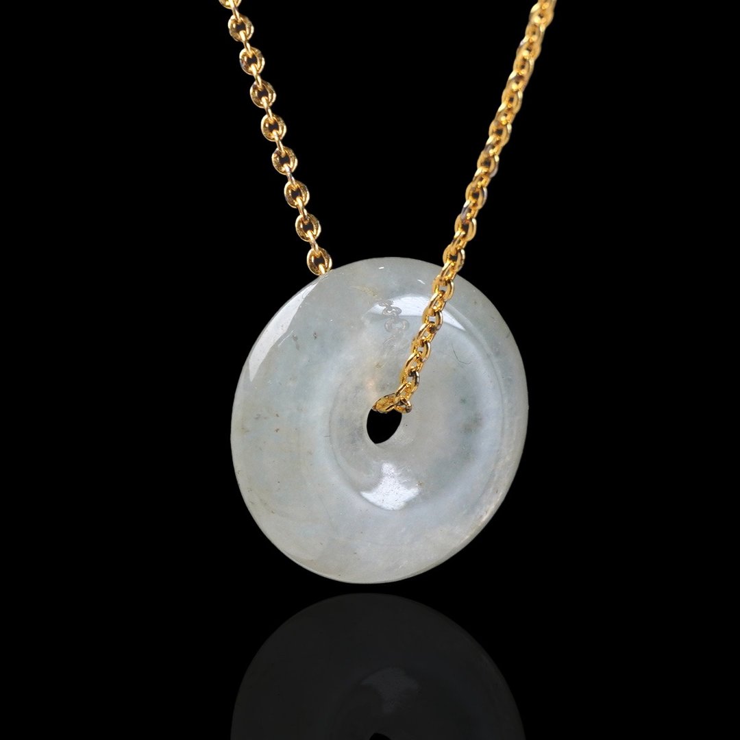 【愿·平安】冰种翡翠平安扣项链 | 天然缅甸玉A货翡翠 | 送礼 - 项链 - 玉石 黄色