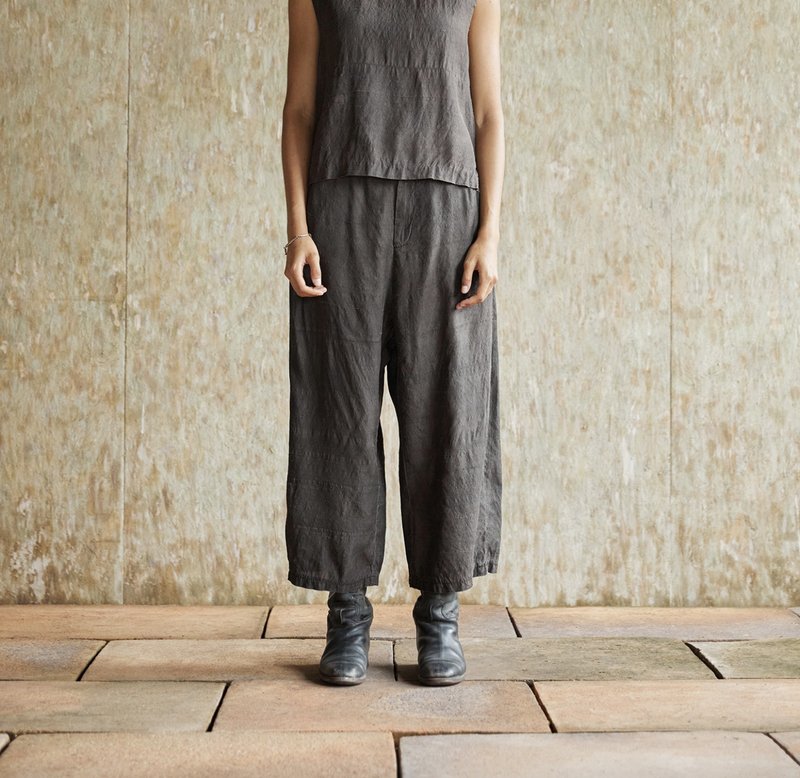 复古文青 桑蚕丝植物染裤子 直筒休闲裤 - 女装长裤 - 其他材质 黑色