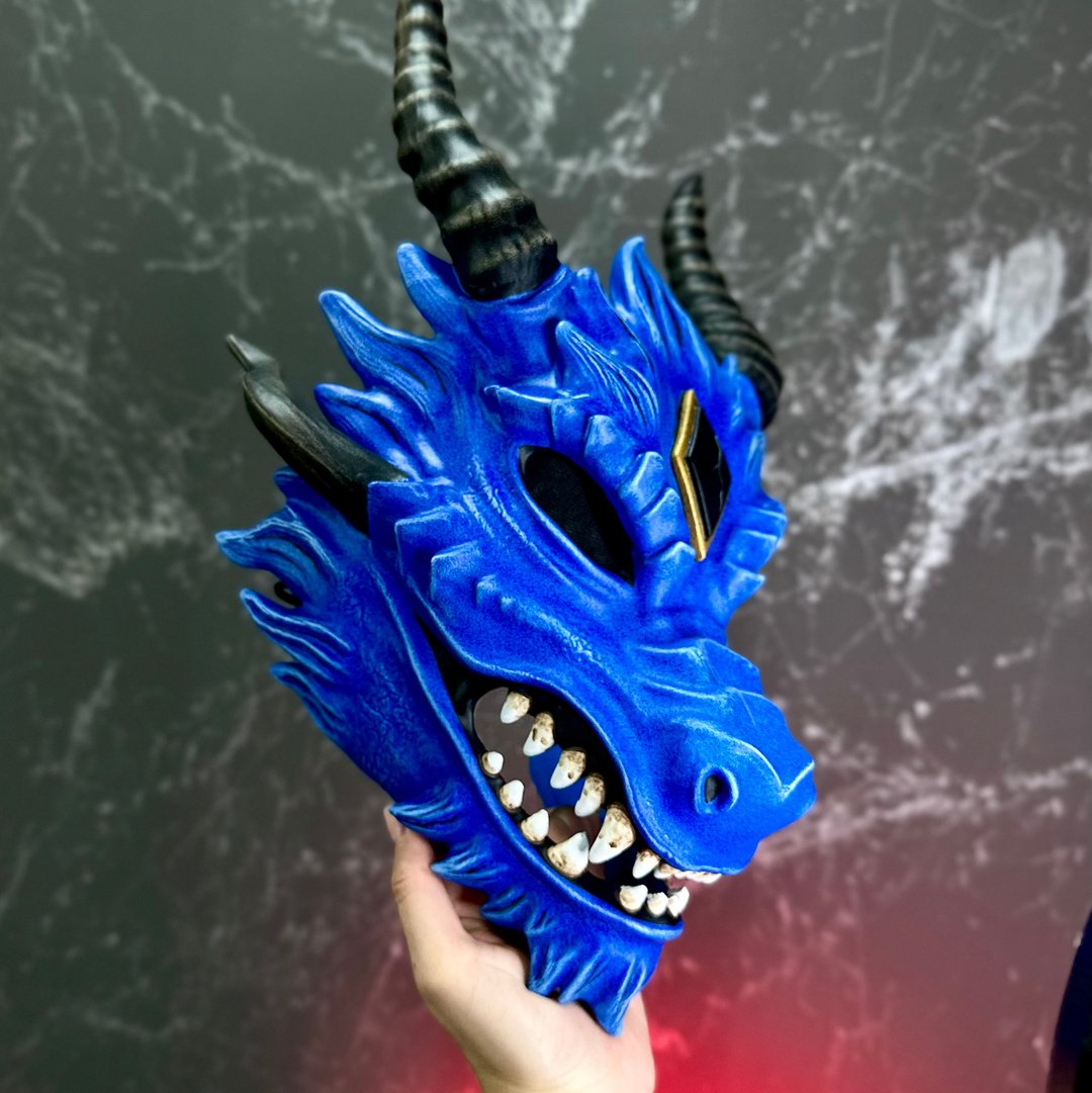 龙面具，史矛革，阿洛迪科龙面具角色扮演，万圣节服装龙时代 - 口罩 - 树脂 蓝色