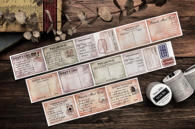 复古邮件纸胶带-邮票/拼贴/手帐/5cm - 纸胶带 - 纸 多色