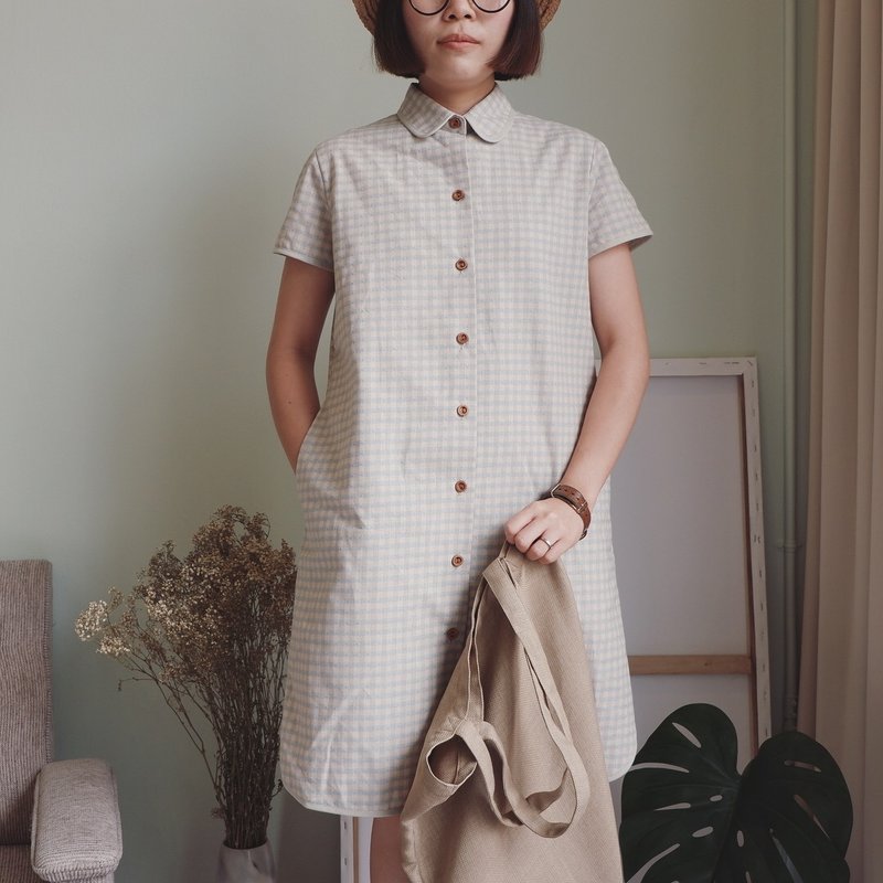 Tomo-Tomo Dress : Mist - 洋装/连衣裙 - 棉．麻 蓝色