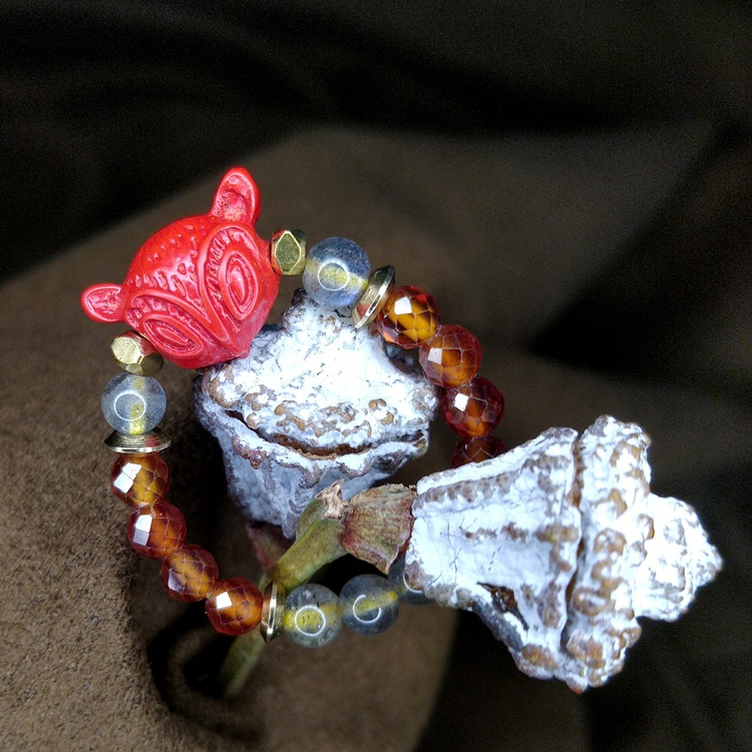 狐狸戒指 | 朱砂 | 灰月光 | 橙石榴石 | - 戒指 - 水晶 