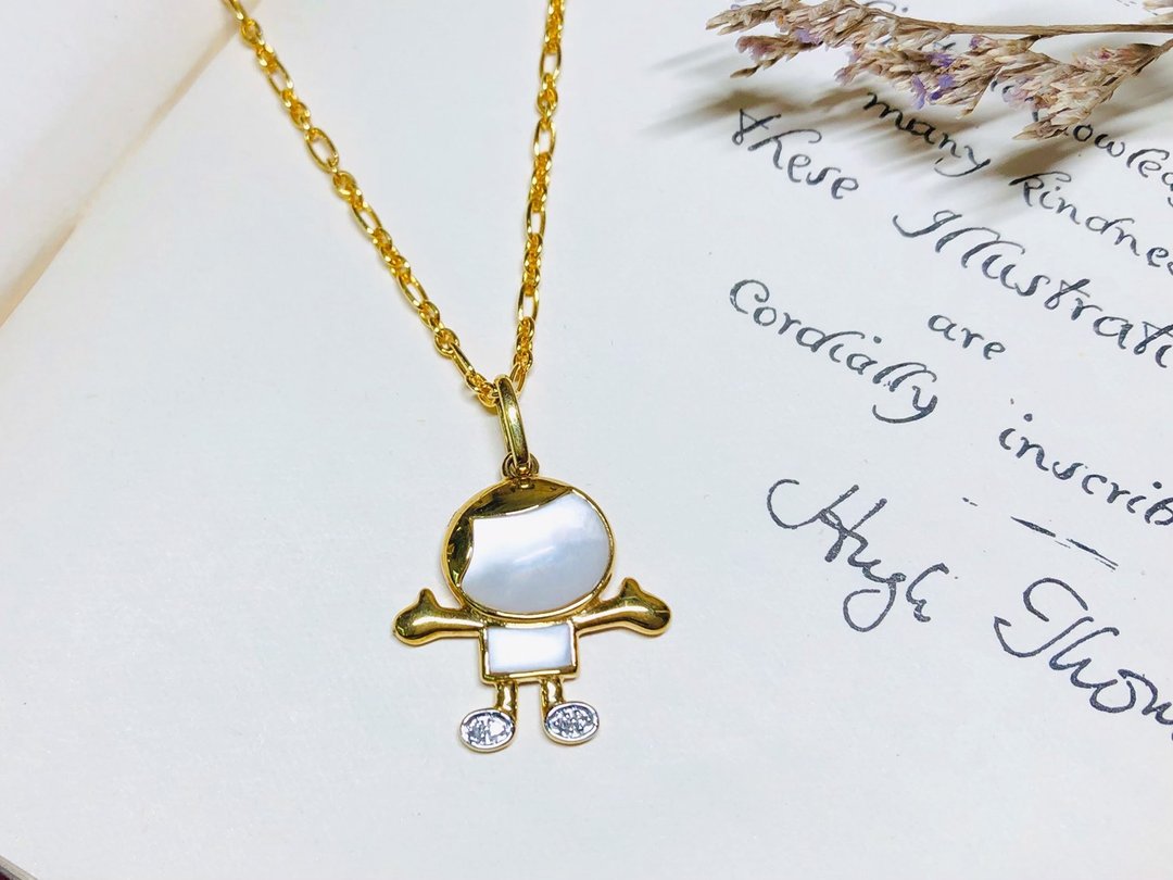 18K 珠贝 小钻坠子 - 项链 - 贵金属 