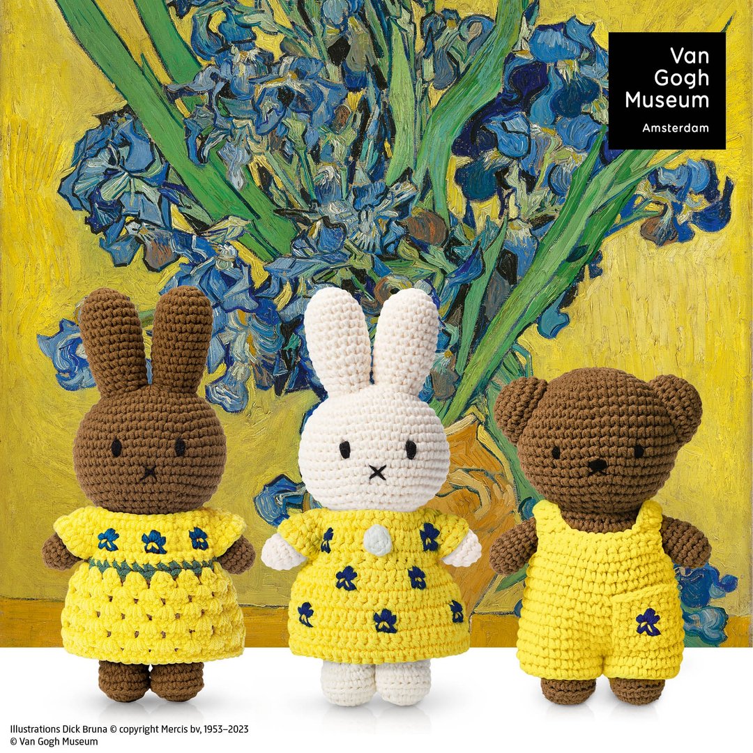 荷兰进口Miffy【梵谷鸢尾花系列】Just Dutch授权正版手工米非兔 - 玩偶/公仔 - 棉 黄色