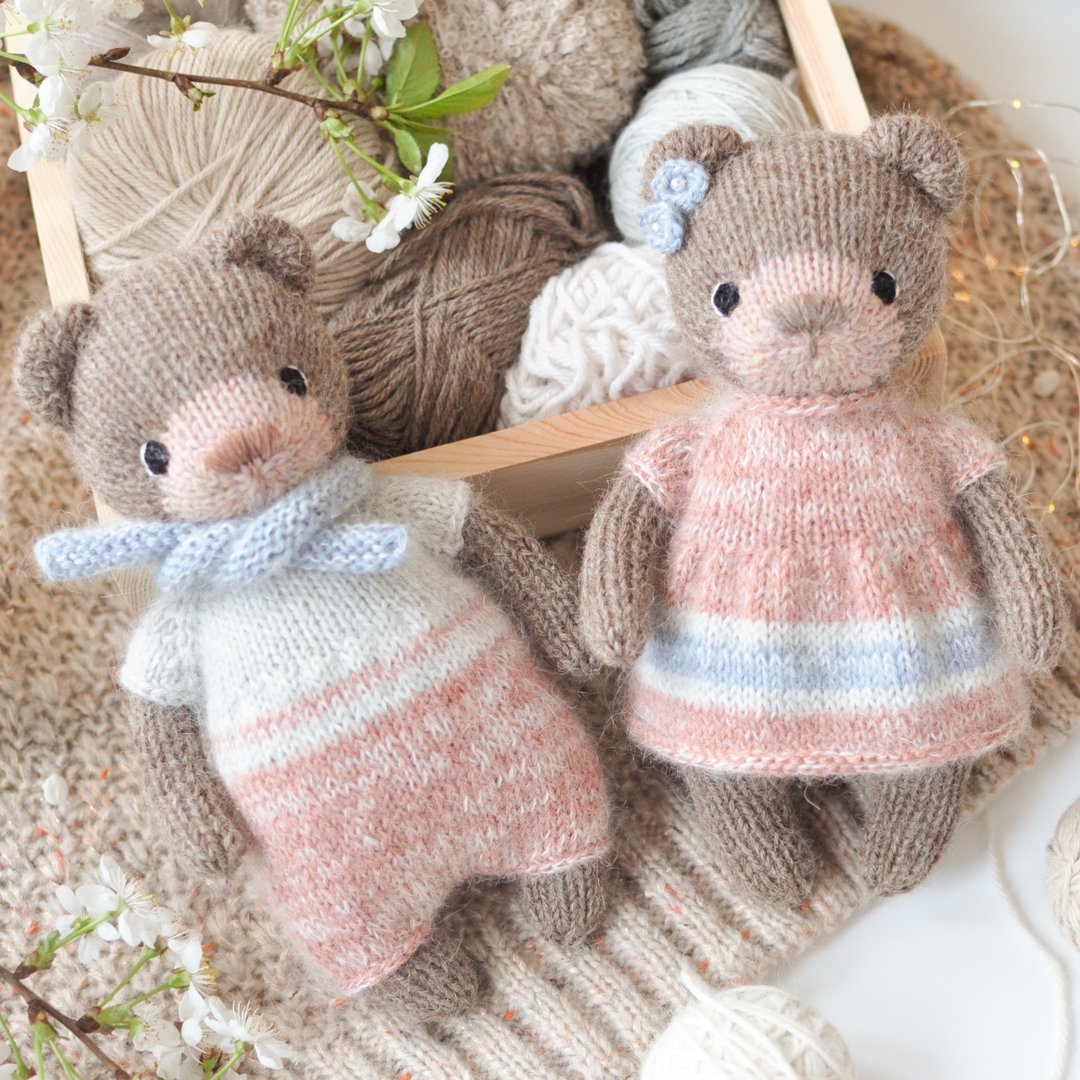 2 Little bear knitting pattern, knitted animal pattern, PDF Digital Download - 编织/刺绣/羊毛毡/裁缝 - 其他材质 