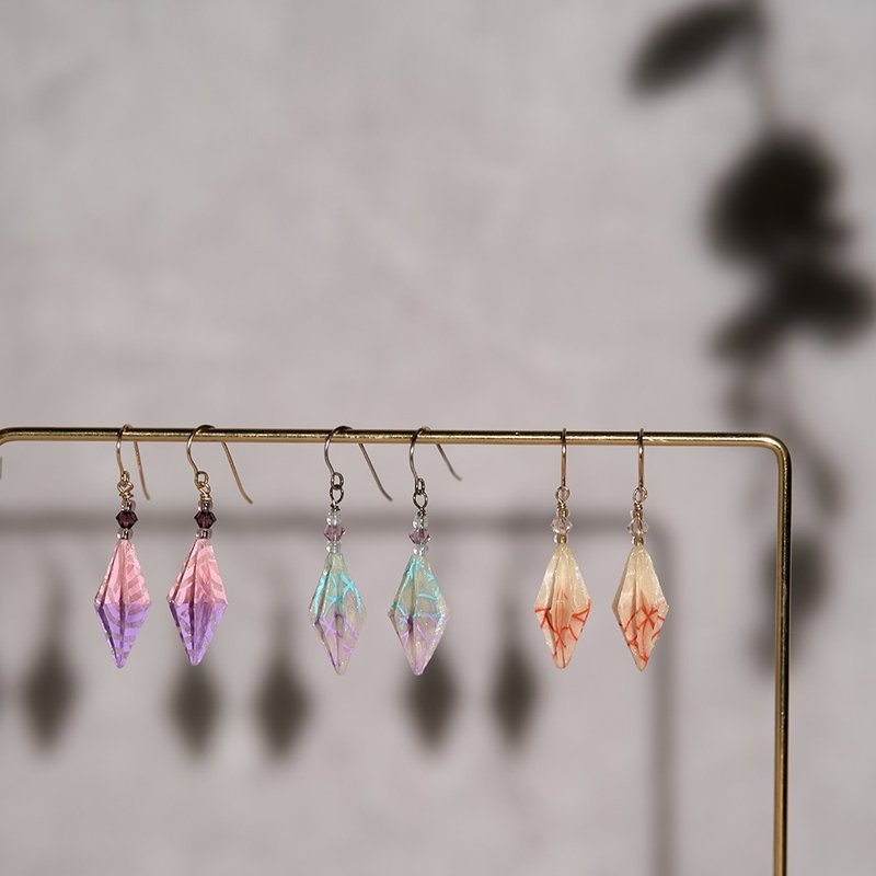 折纸宝石 八角 - 耳环/耳夹 - 纸 