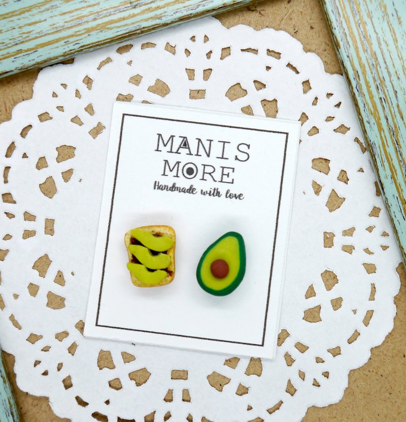 牛油果耳环 牛油果吐司 耳环  可改夹式 - 耳环/耳夹 - 粘土 