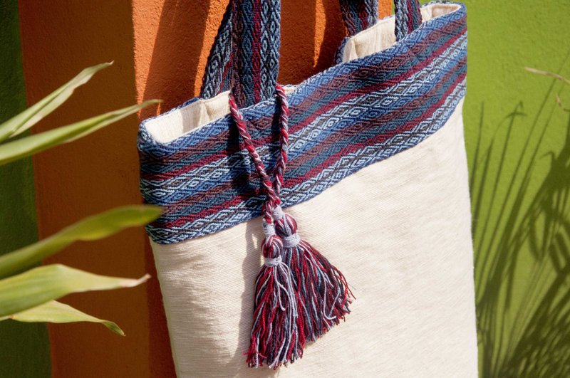 棉麻手织布轻便包 斜背包 侧背包 肩背包 托特包 购物袋-摩洛哥蓝 - 侧背包/斜挎包 - 棉．麻 蓝色