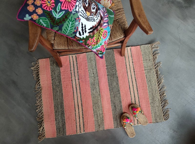 粉红珊瑚橘│农庄麻编小毯 │ - 地垫/地毯 - 棉．麻 
