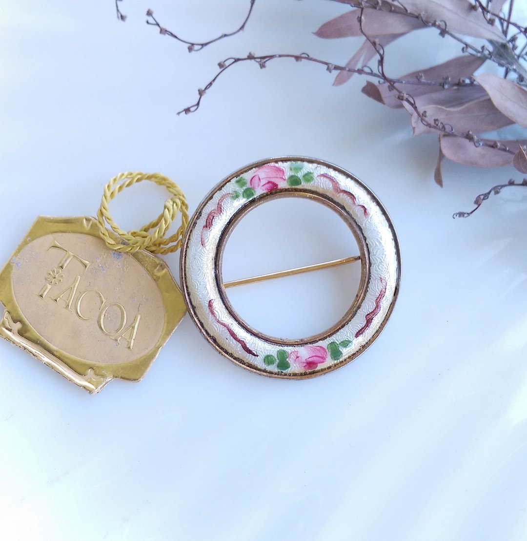 Vintage Jewelry  TACOA Guilloche  小圈小巧 玫瑰  别针 胸针 - 胸针 - 其他材质 金色