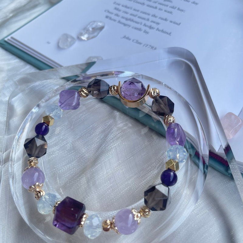 限量款高能量水晶 紫水晶 我的幸运草 14K包金水晶手链设计款 - 手链/手环 - 水晶 